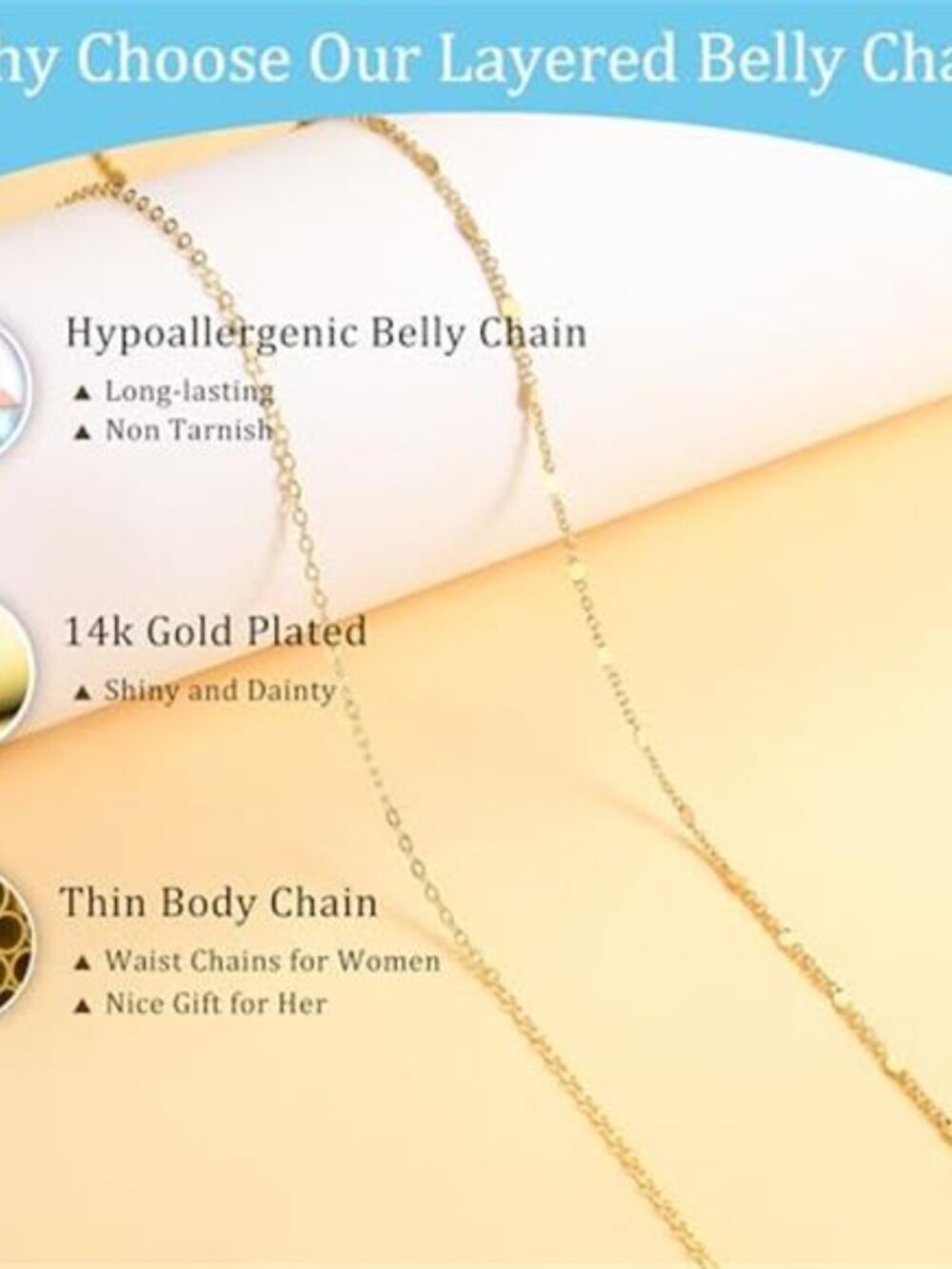 Waist Chain for Women 14K Gold Plated Silver Plated, Layered Belly Belt - Picture 4 of 7
